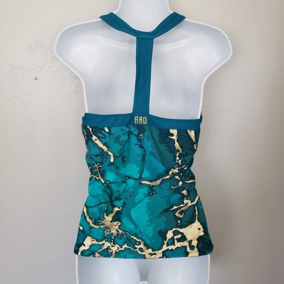 Rad Swim Women's Large T-Back Tankini Swimsuit Top Blue Metallic Gold Marble - Picture 3 of 5